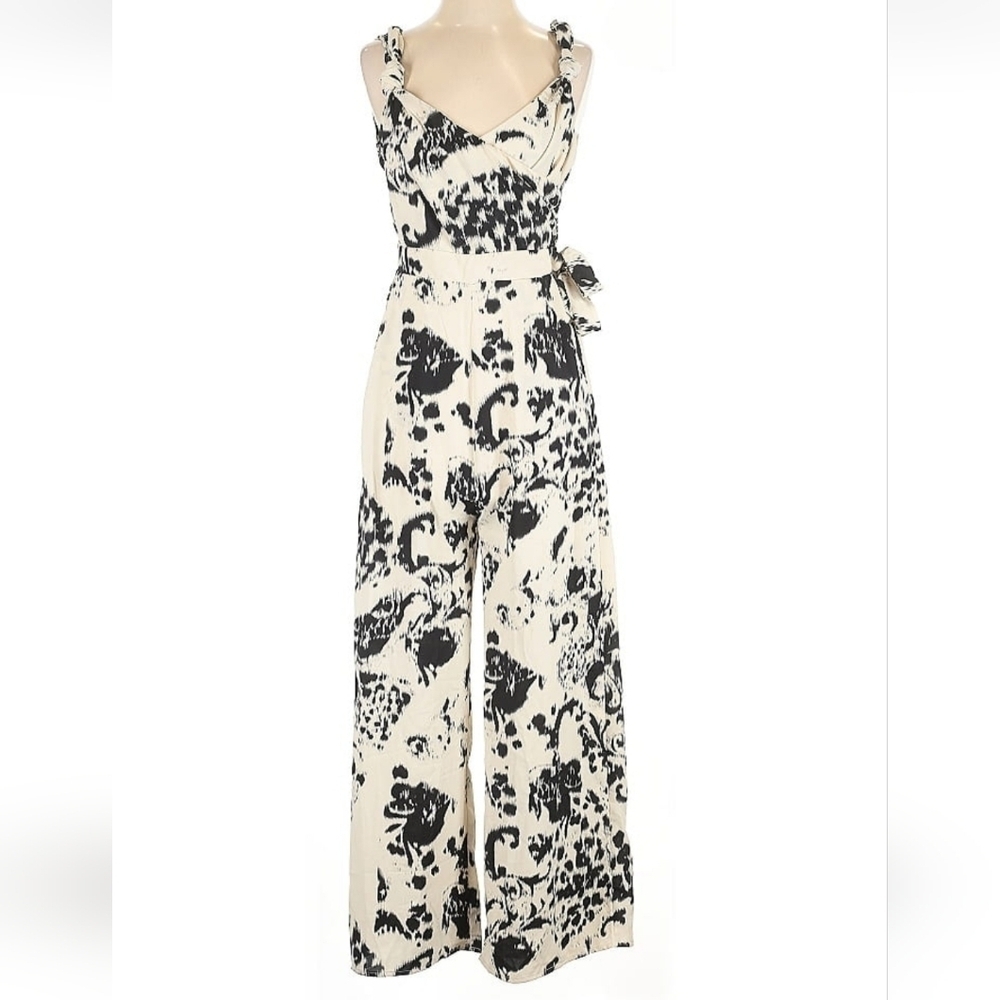 Entro Monochrome Patterned Jumpsuit Ivory & Black EUC - Picture 2 of 7